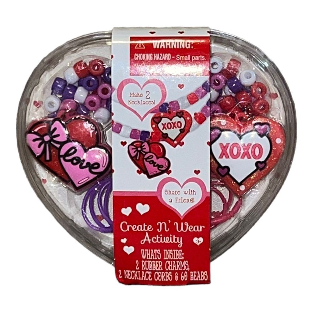 Tara Create N Wear Activity Valentines Necklace Craft Kit Heart Red Pink New